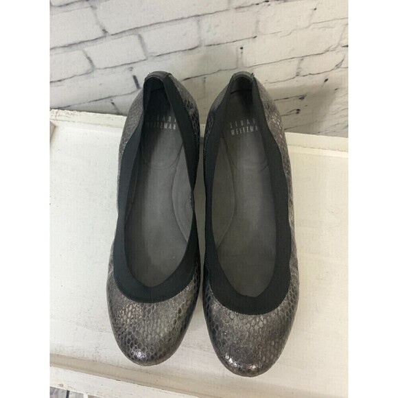 Stuart Weitzman 6M Womens Shoes Ballet Flat Silver Snakeskin Slip On Rck - Picture 2 of 12